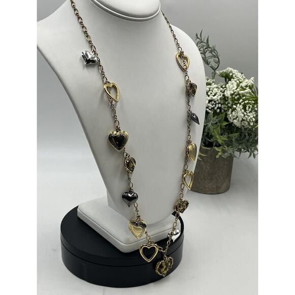 Betsey Johnson Gold & Silver Tone Multi Heart Necklace with 3 Lockets - Picture 8 of 14